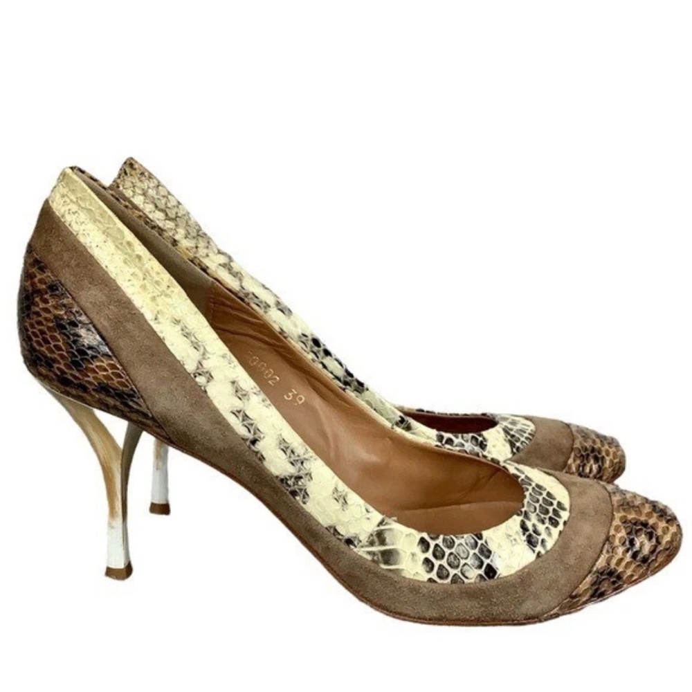 NEW LATITUDE FEMME Snake Embossed and Suede Pumps, Sz 38.5
